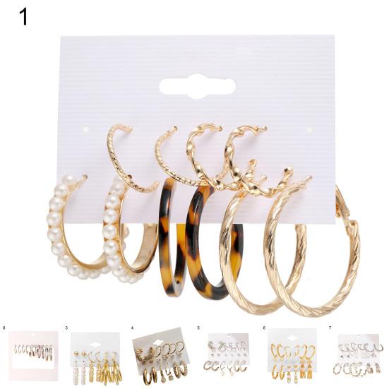 1 Set Cercei Hoop Formă Rotundă Bijuterii cu Strasuri Geometrie Perle Faux Cercei Cerc Femei