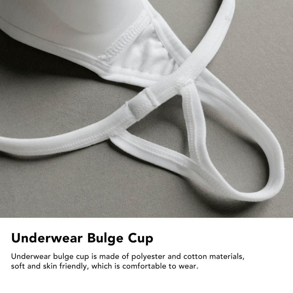 Men Bulge Cup Soft Polyester Cotton Stereo Shape Bulge Covering Up Underwear Cup with Strap White