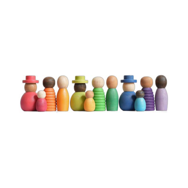 

12Pcs World Little Man Wooden Children S Rainbow Dolls Educational Play House Open-Ended Children S Enlightenment Toys