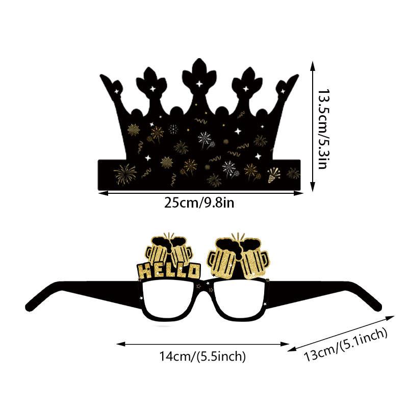 New Year Festive Paper Glasses And Hat Photo Accessories For Holiday Party Setup