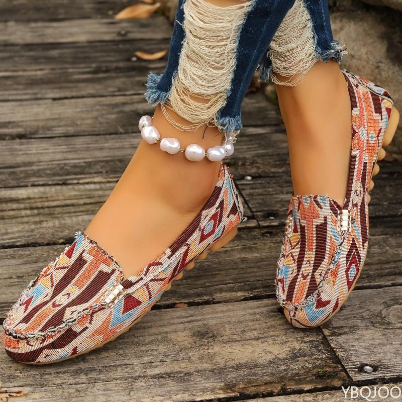 Fashion Color Blocked Floral Fabric Lazy Flat Shoes Shallow Comfortable Spring Summer New Casual Daily Commuting Single Shoes
