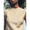Za2024 Autumn New Women's Clothing Elegant Metal Foil Round Neck Short Sleeve Leisure Pullover Knitwear 6427116