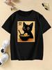 Retro Cat Kawaii Design Oil Print T Shirts Kids Childrens Tshirt Casual Boys Girls Summer Spring Casual Top Tee
