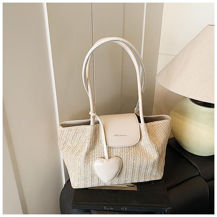 

Tote bag women s large capacity new summer hand-woven straw bag shoulder holiday beach bag белый
