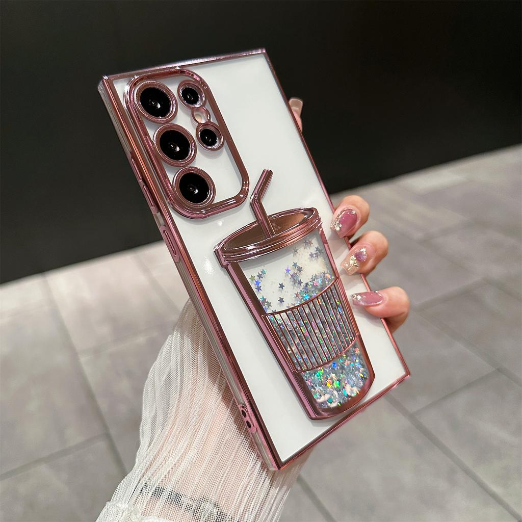Creative Quicksand Cup Suitable for Samsung S24ULTRA Mobile Phone Case S23 Transparent Gradient Glitter S22 with Lens Film