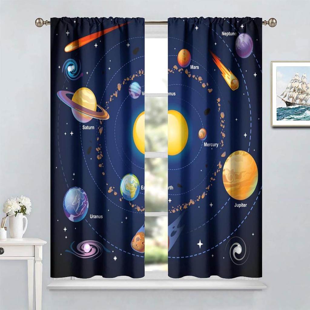 Solar System Window Curtains Kids Outer Space Treatments Bedroom Universe Planets Galaxy Astronomy Drapes Curtain For Made Of Polyester