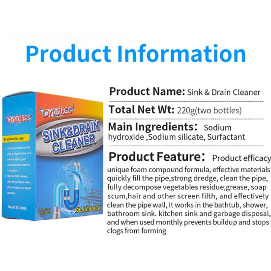 2Pcs Powerful Toilet Clogging Sewer Sink Drain Cleaner Dredging Agent Powder