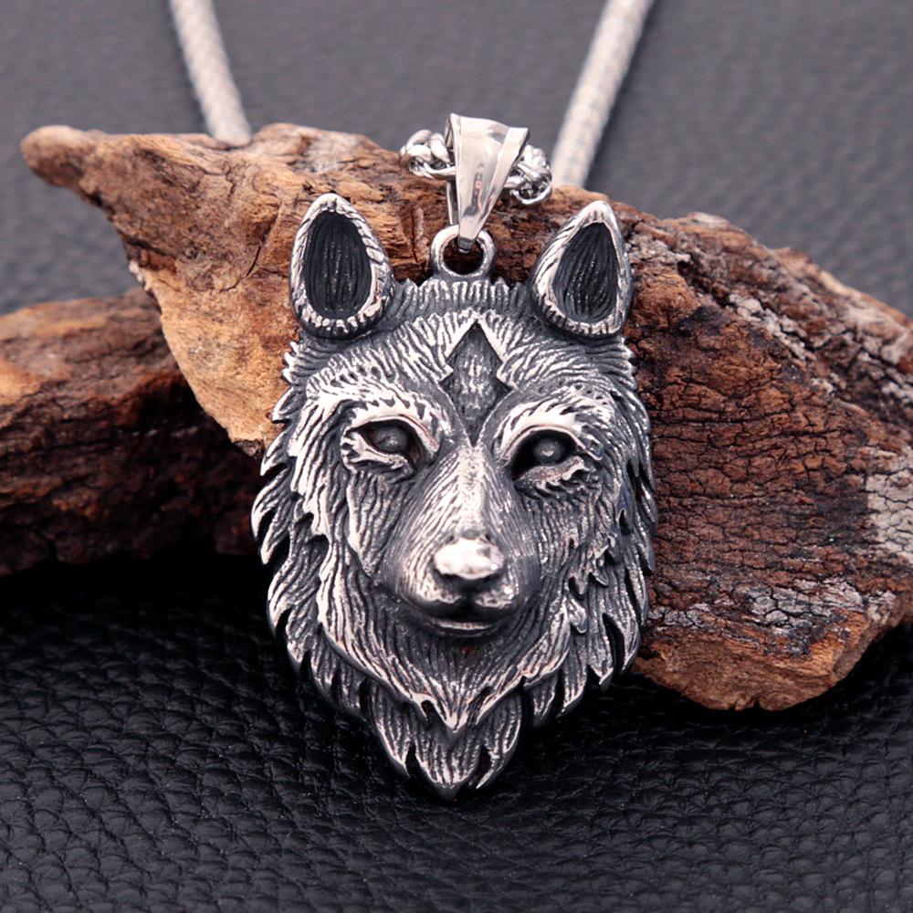 Vintage Silver Color Viking Wolf Head Pendant Necklace 316l Stainless Steel Norse Viking Amulet Necklace Men Women Gift Jewelry