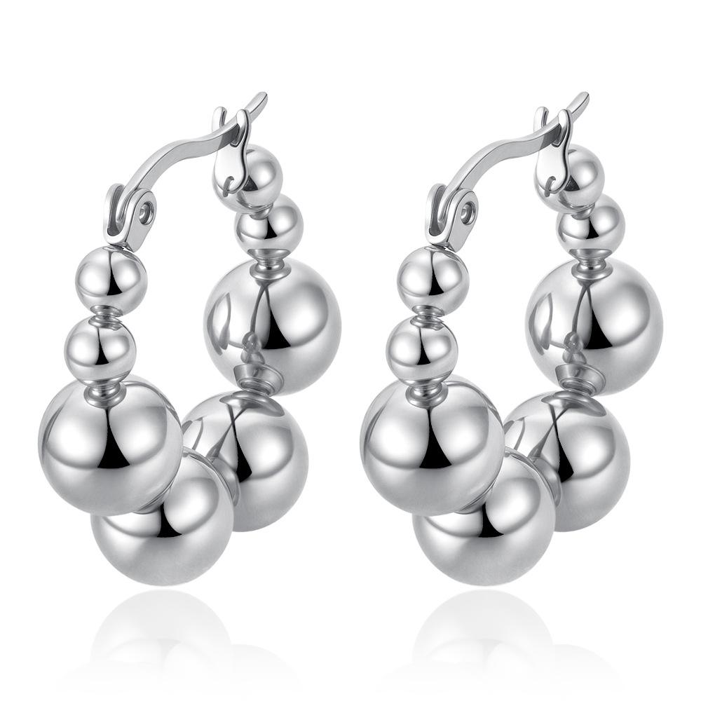 Direct Supply Geometric Stainless Steel Not Small Steel Ball Earrings Women's Simple Trend Round Gold-plated Earrings