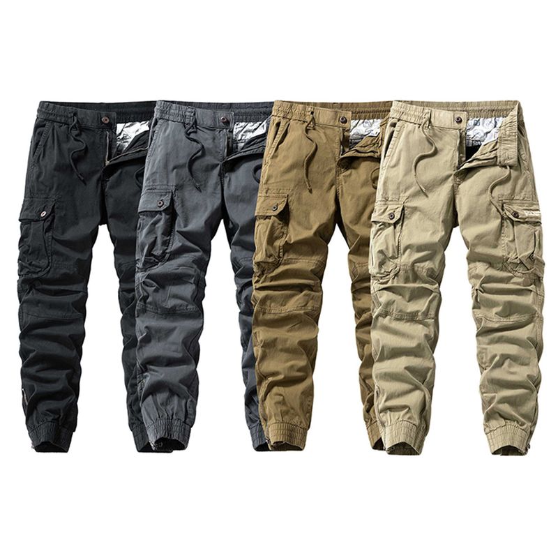 Men's Casual Pants for Spring and Autumn, American-Style Loose Cargo Pants with Multiple Pockets and Jogger Cuffs, Export Surplus with Tags Removed