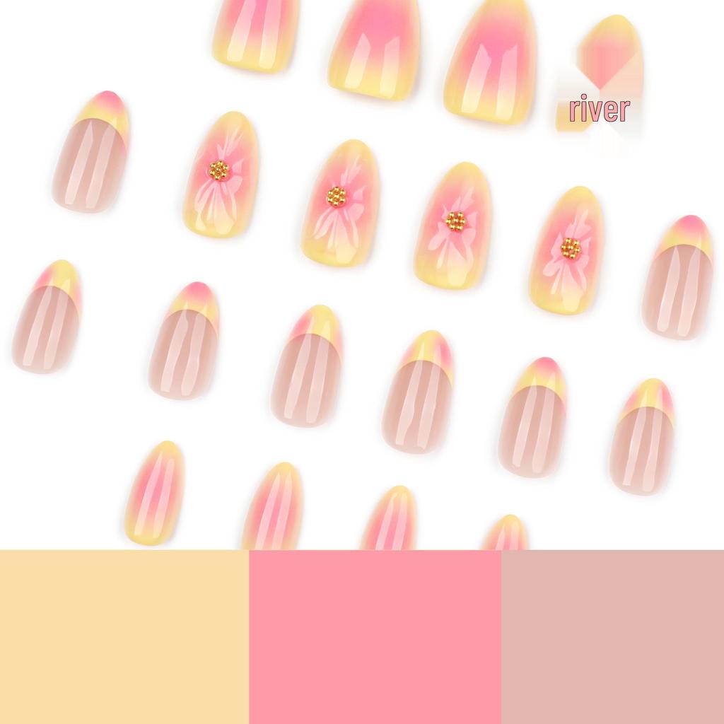 Rouge-Verlauf 3D-Blumen-Fingernägel - Trendige europäische und amerikanische französische gelbe Nagelkunst