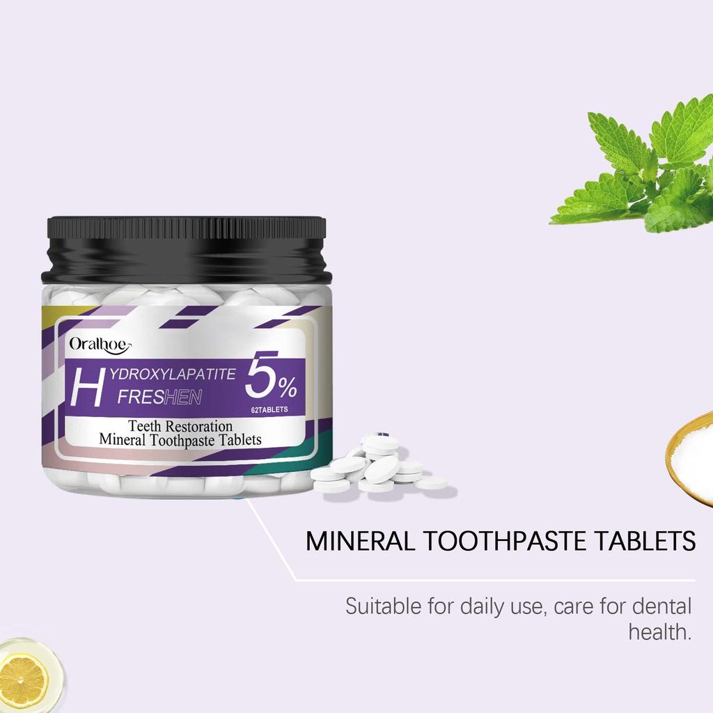 Oralhoe 62pcs Mint Anti Decay Teeth Tablets Remove Yellow Stains Cleaning Refresh Bad Breath Teeth Whitening Toothpaste Tablets