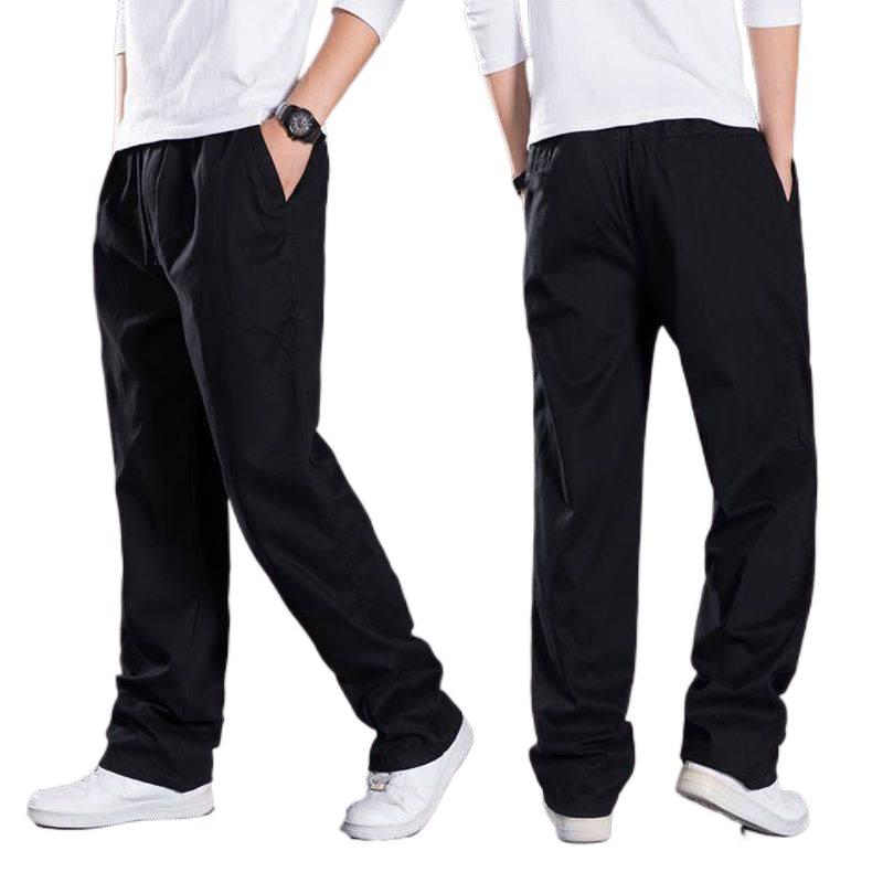 Pantalones Casuales Rectos Finos de Sección para Hombre de Primavera y Otoño Color Sólido Cómodos Sueltos con Cremallera