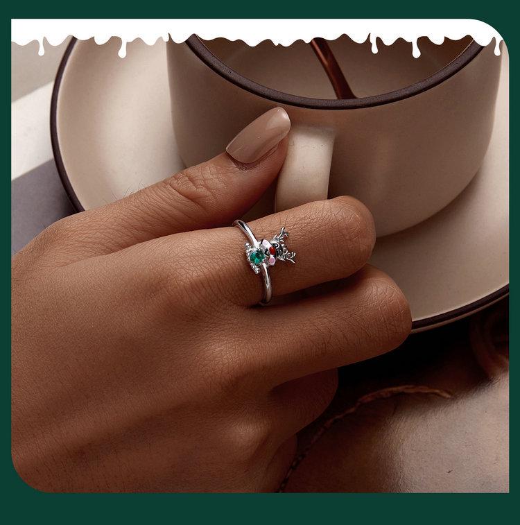 Everlove Reindeer Moose S925 Sterling Silver Rhodium-Plated Open Ring for Women