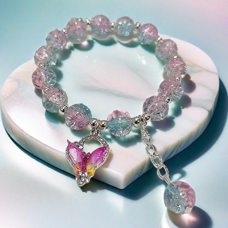 2026 Iridescent Butterfly Bracelet - Colorful 10mm Beads, Color-block Design, Cross-border Gift