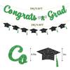 Glitter Green Congrats Grad Decorations Banner Pre-Strung Graduation Decorations Class of 2026 Banner Green and Black Congrats Grad with Tassel Decor