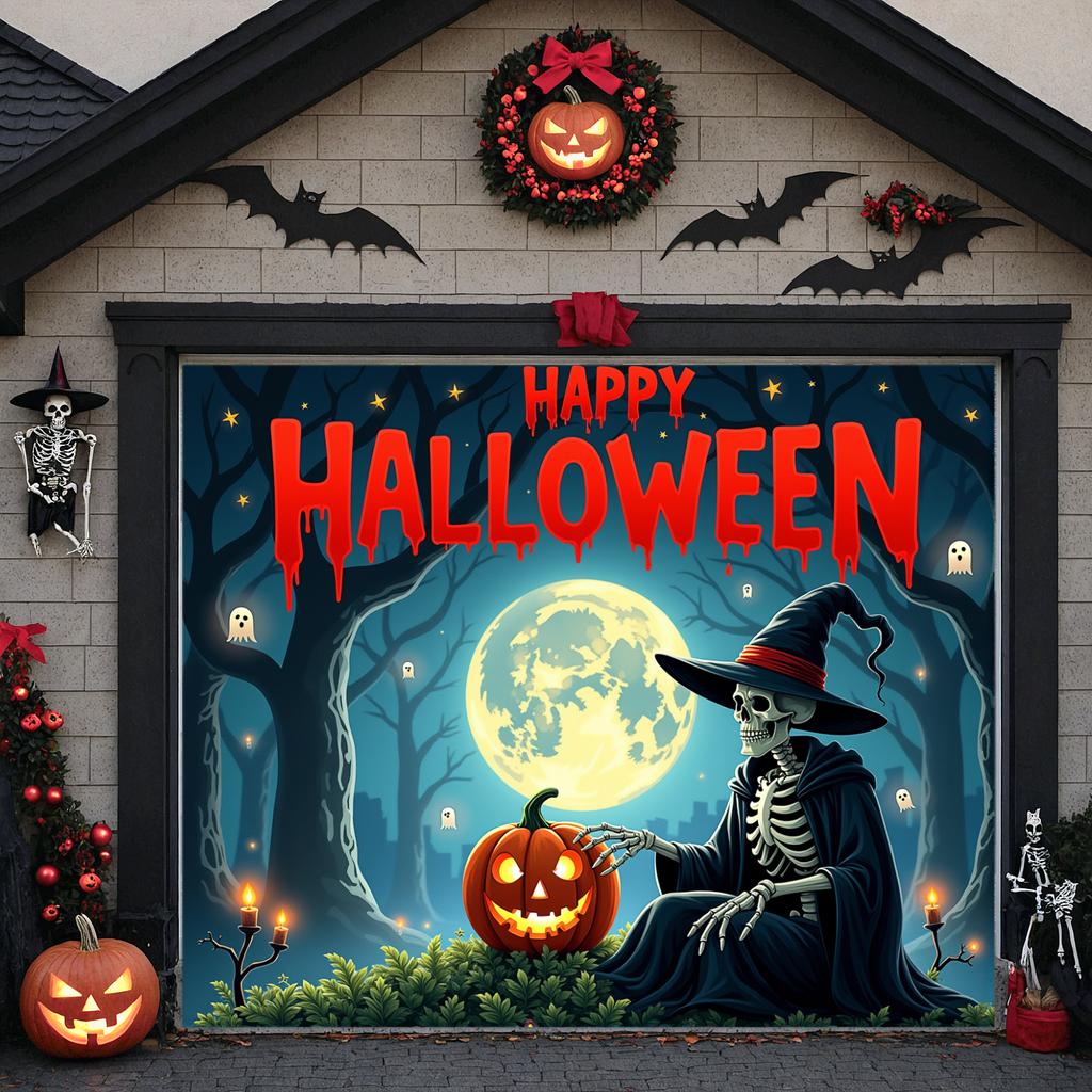 Ghost Decoration Full Moon Halloween Banner Pumpkin Decor Pumpkin Lantern Happy Halloween Sign For Party Prop Holiday Themed