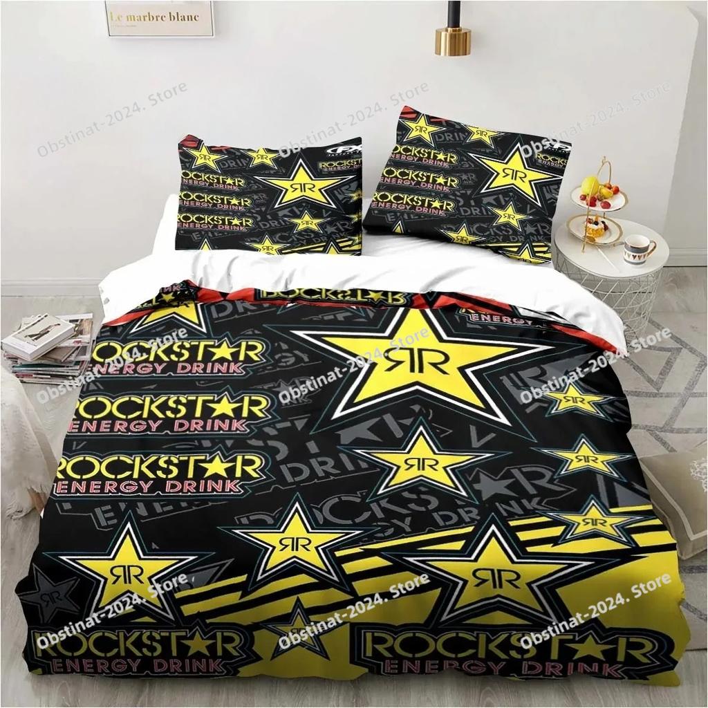3D Print Drinks R-Rockstar Energy Logo Bedding Set Boys Girls Twin Queen King Size Duvet Cover Pillowcase Bed boys Adult Bedroom