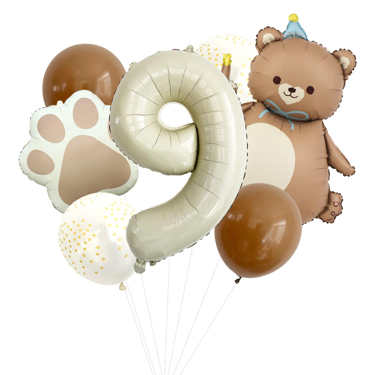 

Matte Cake Bear Balloon Set New Year S Party Photo Scene Milk White Digital Aluminum Film Balloon Digital 9 set