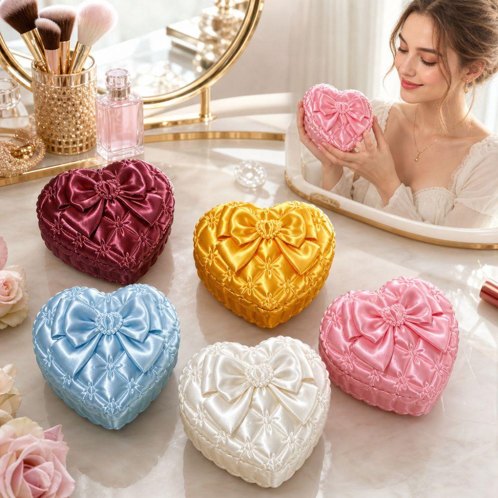 Silk Texture Heart-shaped Jewelry Box Small Size Storage Tray Vanity Table