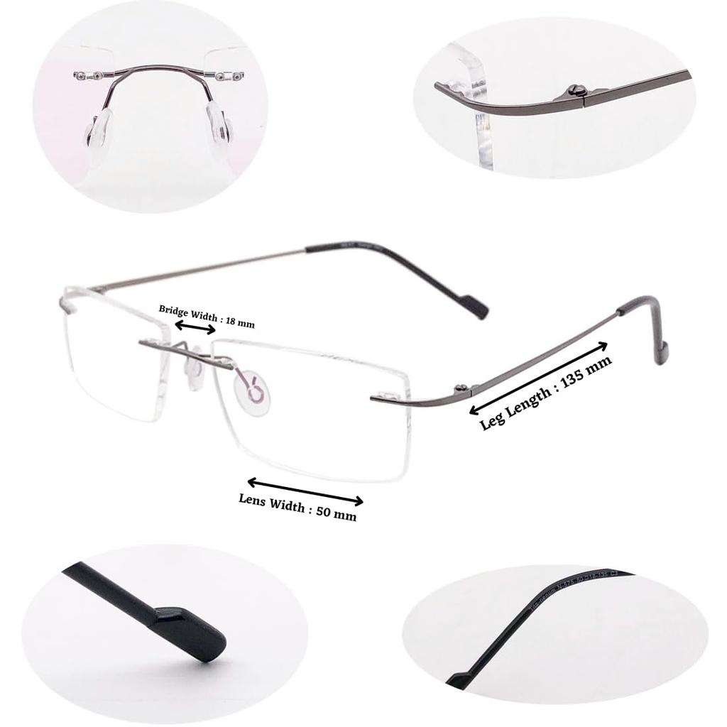 RSINC Rimless Light weight Flexible frame eyeglass Spectacle For Men And Women Modern  Square Gun - Black N-575 C3 50-18-135 Flexible - 1