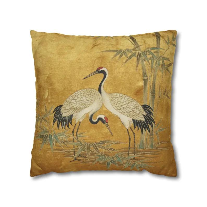 VIKAMA Housse de coussin style japonais Grue Coussin doux pour canapé salon Housse de coussin pour salon de thé chambre à coucher Décoration intérieure Housse de coussin 66x66cm