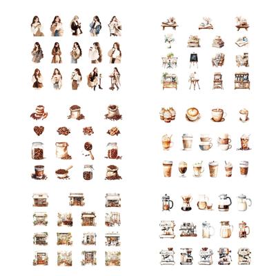 30 Sheets Coffee Girl Character Sticker Scrapbooking Sticker Laptop Decal Sticker Coffee House Series Decorative Sticker