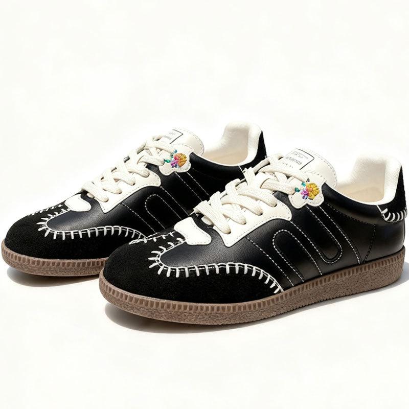 Soft leather retro lace-up color matching German training shoes women's versatile flat-bottomed casual sports shoes Forrest Gump shoes board shoes