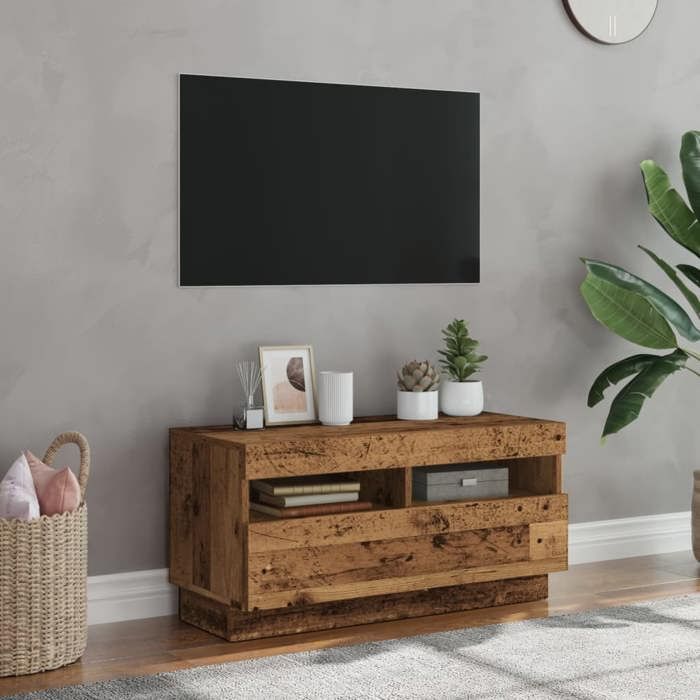 VidaXL TV Cabinet with LED Lights Old Wood Engineered Wood, TV Stand, Media Unit, TV Console, Hi-Fi Cabinet, 856357