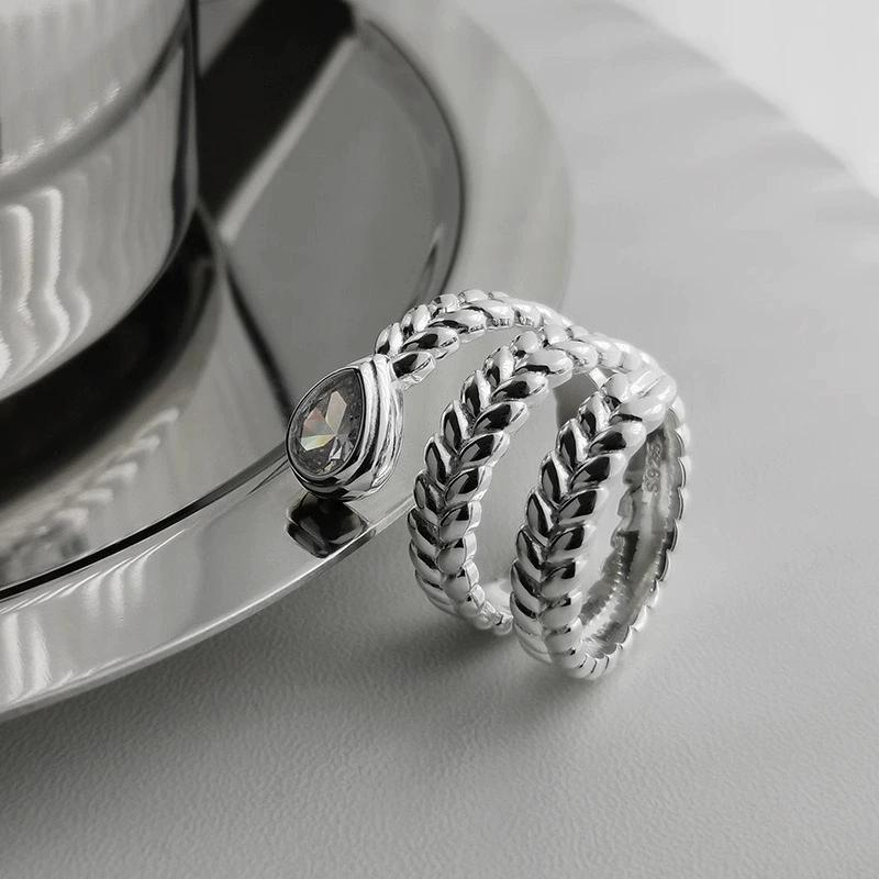 PANJBJ 925 Silver Geometry Crystal Ring For Women Ellipse Exaggerated Punk Water Drop Open Jewelry Gift