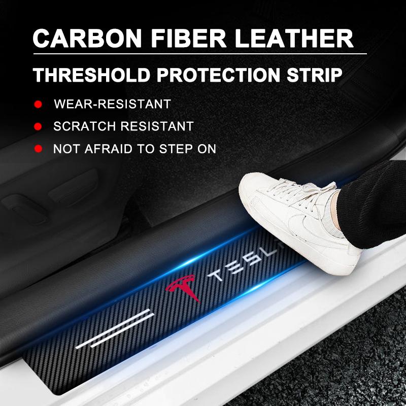 4Pcs Carbon Fiber Car Doorsill Stickers Protect Film Auto Styling For Tesla Model 3 S X Y Style Roadster Invader Coil Mod WYE K80