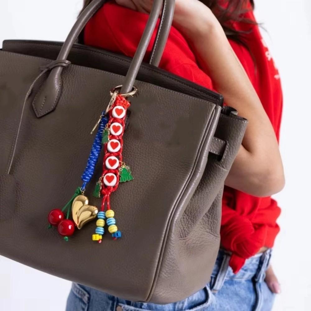 Cute Bag Accessories Pendant Korean Style Colorful Rope Keychain Love Cherry Pendant  Car Keyring