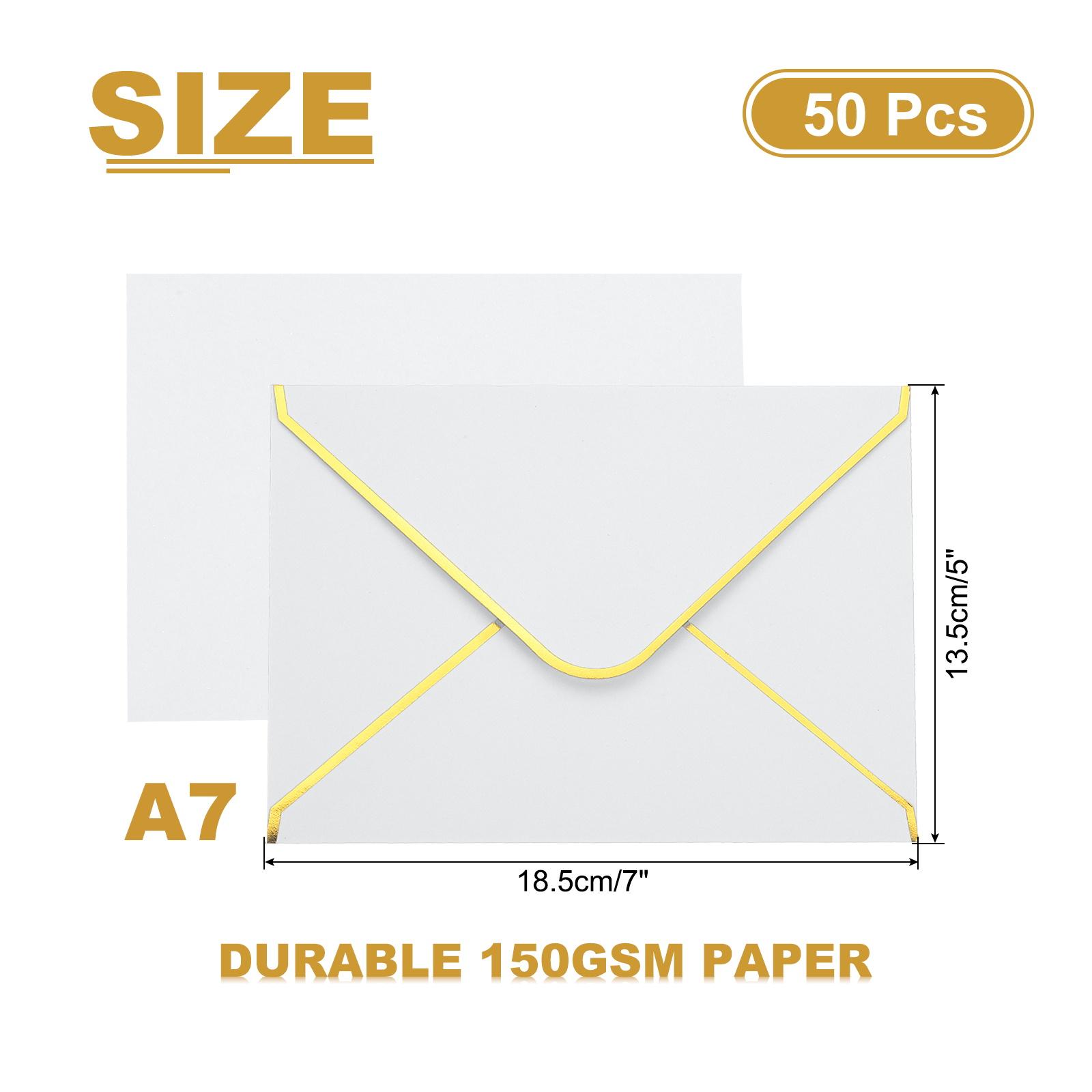 50/100Pcs A7 Envelopes 5x7 Card V Flap Envelope Round Edge Valentine Envelopes with Gold Border for Wedding Card Party Gift