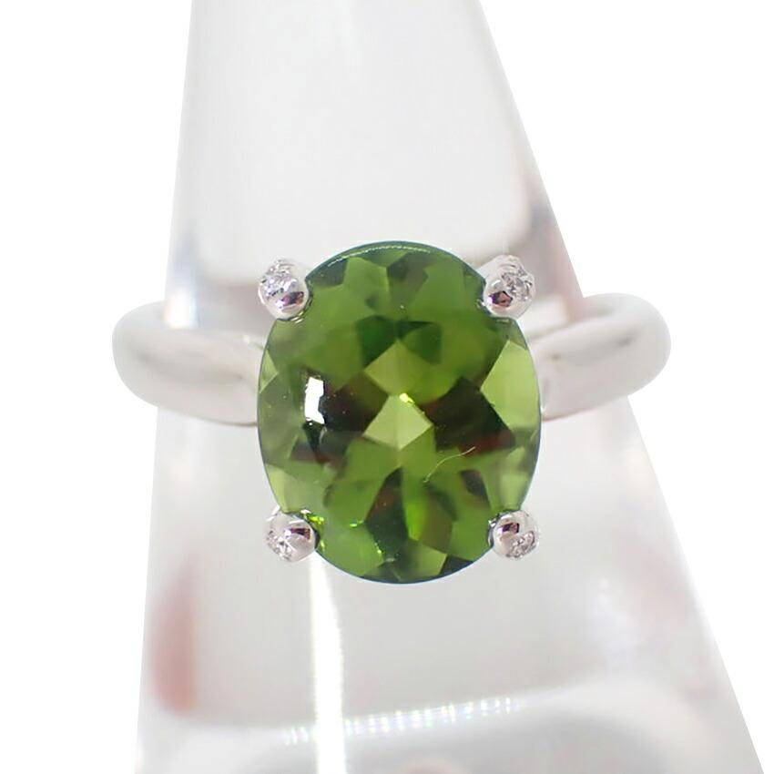 

[Used] Pt900 Peridot/Diamond Ring/g428-65
