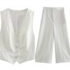 Women Fashion Two Piece Set Pink Tank Tops & Straight Leg Pants Vintage V-Neck Single Breasted Female Chic Pants Suit