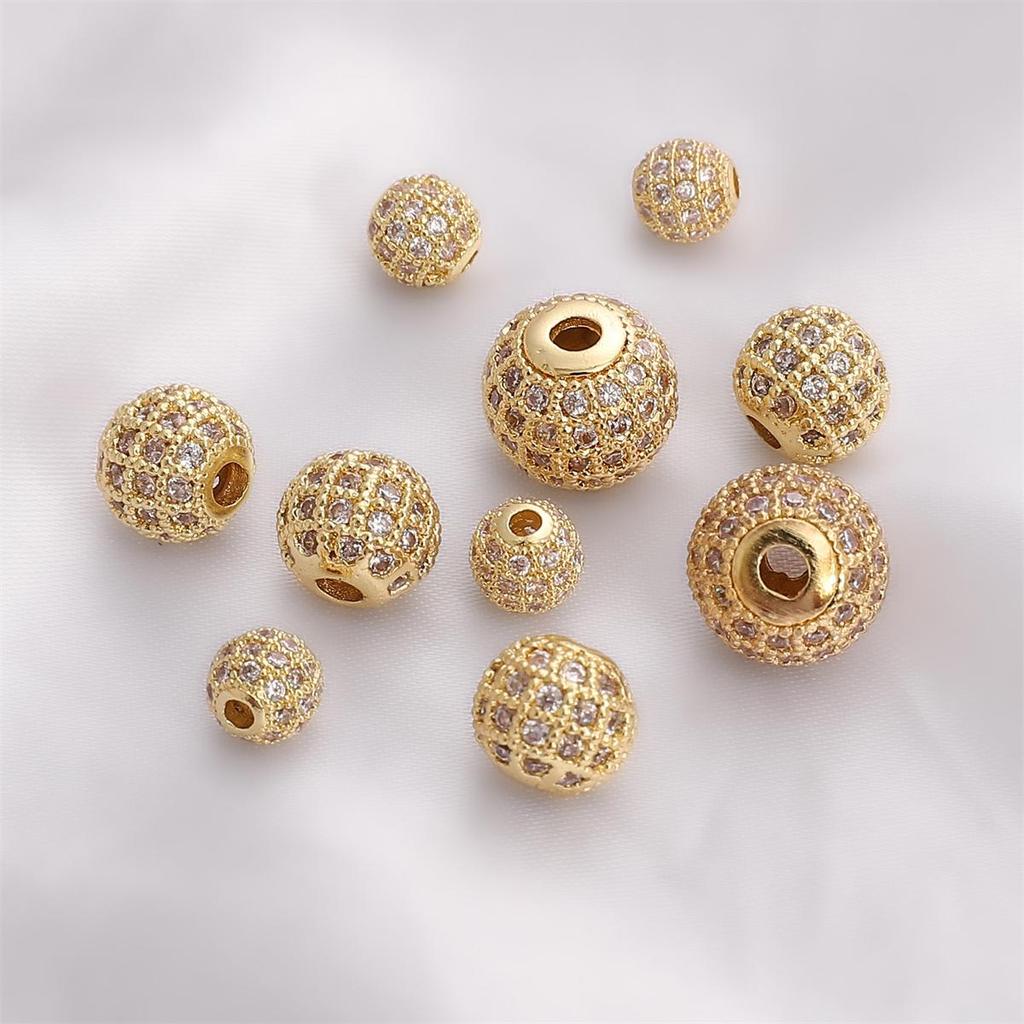 Mărgele rotunde din cupru încrustate cu zirconiu Accesorii din aur pentru realizarea de bijuterii