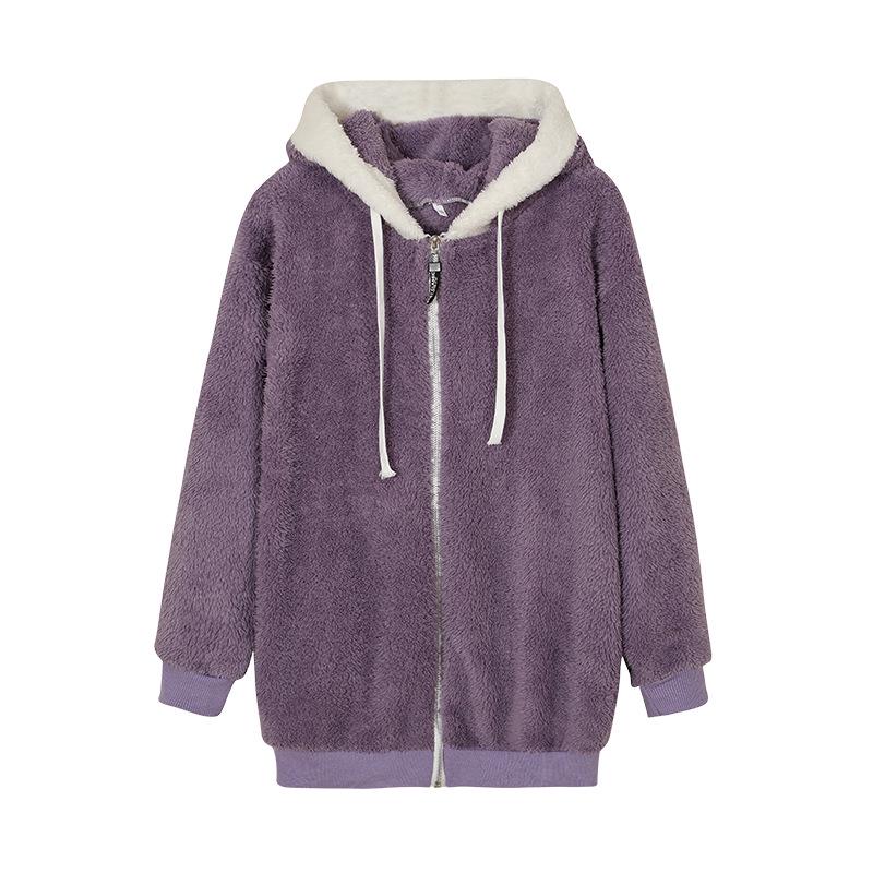 2022 Women's Autumn/Winter Loose Plush Zip-Up Hoodie