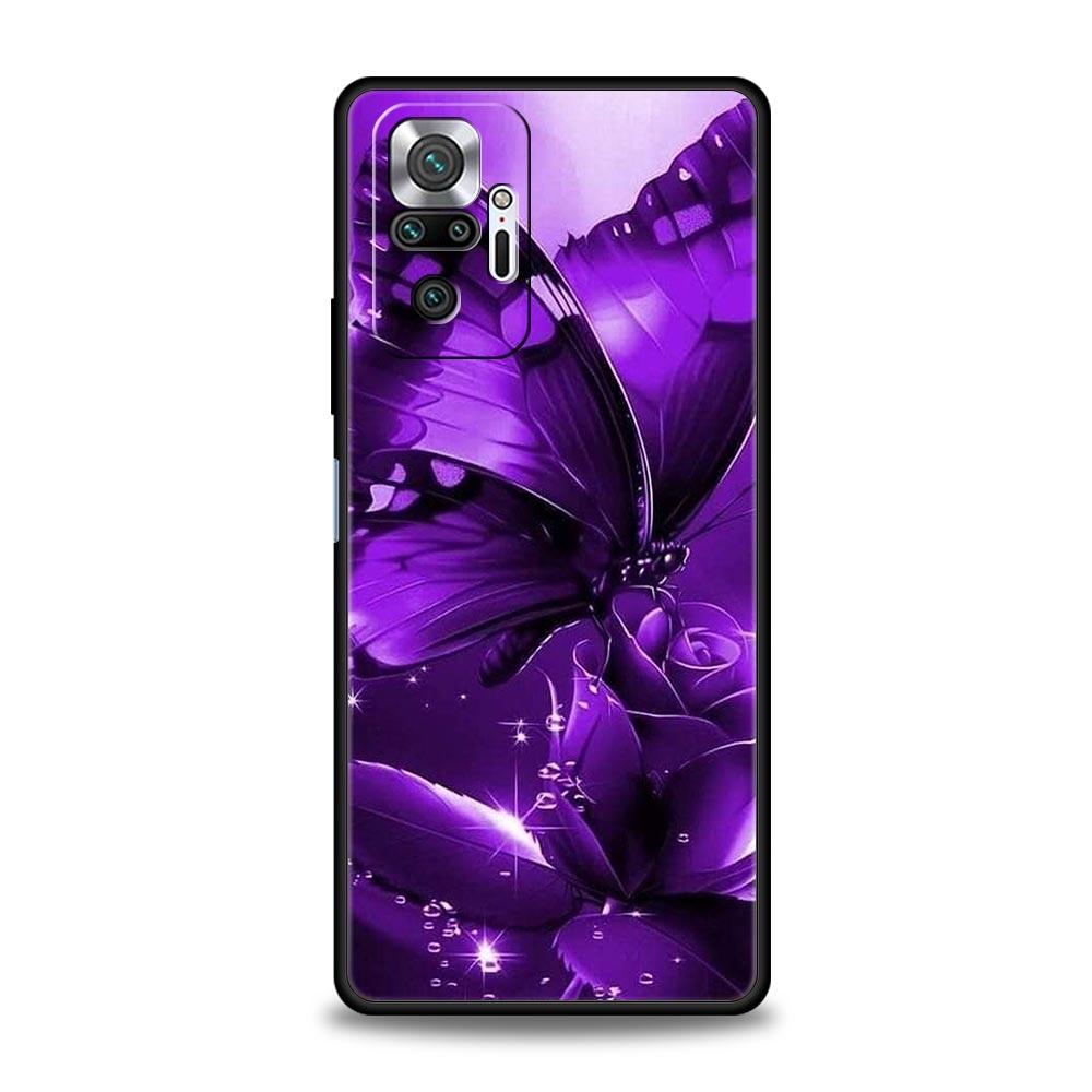Art Purple Butterfly Phone Case Cover for Redmi 14C 10C Note 15 14 13 12 10 11 K40 Pro Plus 5G Soft TPU Shockproof Shell Fundas