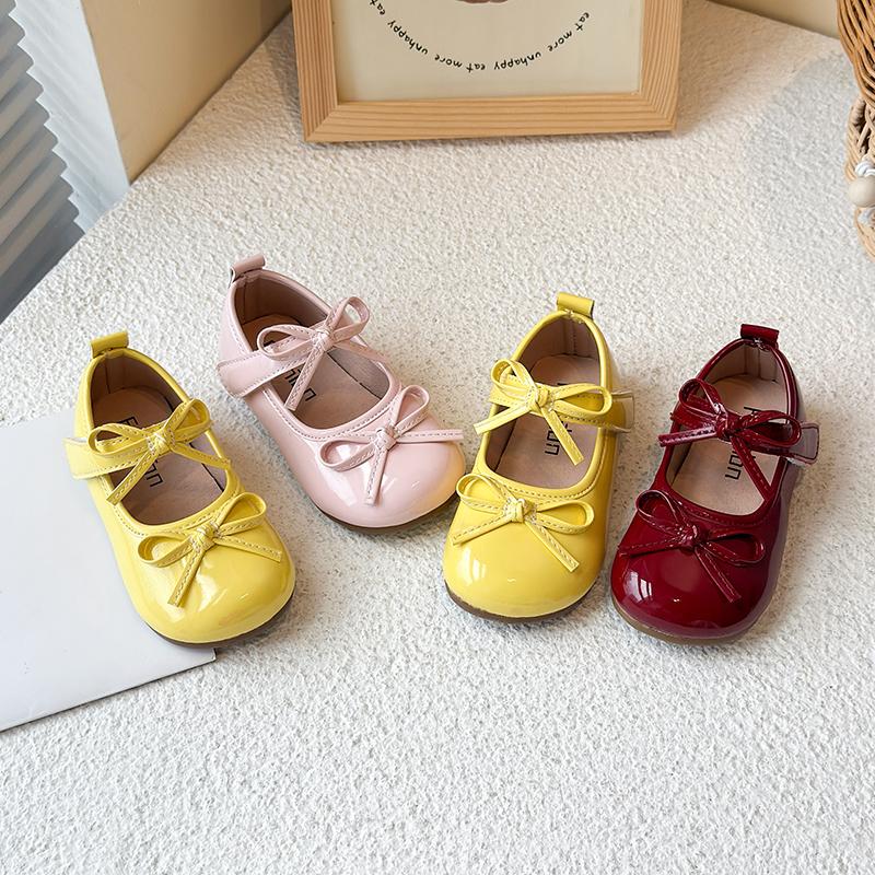 Girls Flats Soild Color Round Toes Kids Dance Performance Shoes Double Bows New Girls Leather Shoes Soft Sole Sweet