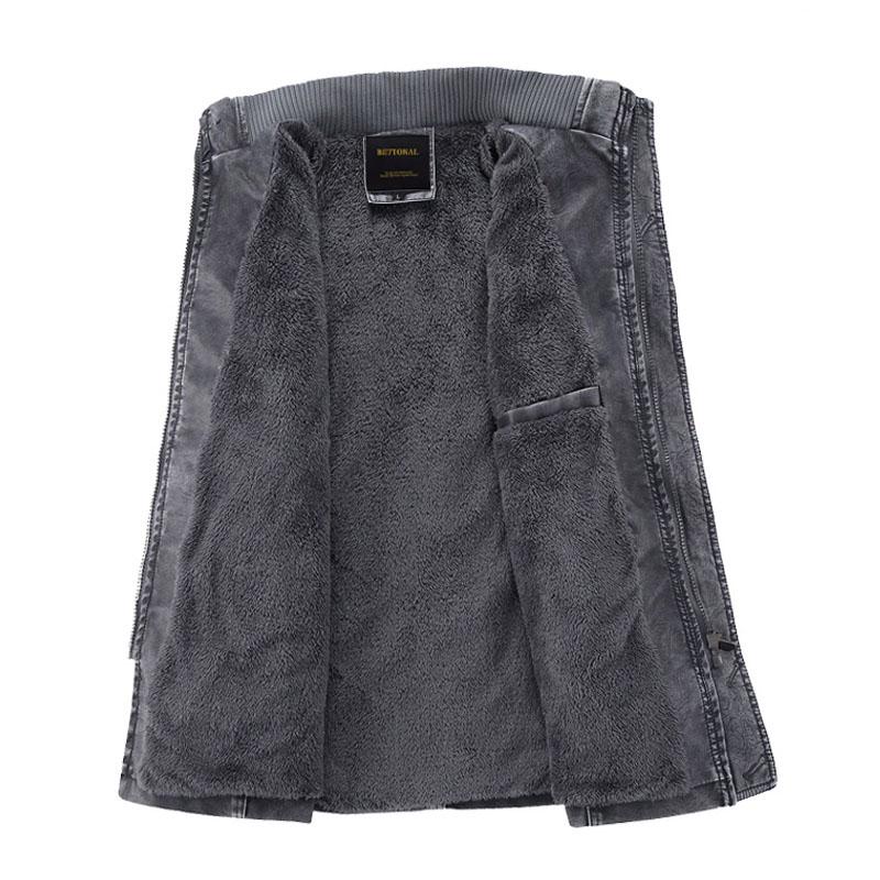 Chaquetas de Motocicleta Otoño Invierno Abrigo Chaqueta de Cuero para Hombre Caliente Casual Terciopelo Cuello Alto Cintas