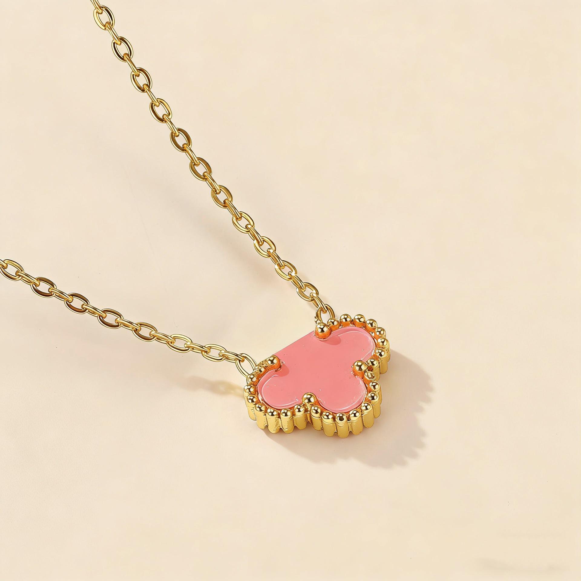 Lucky Four-Leaf Clover Necklace: 13MM Double-Sided Pendant in Titanium Steel with 18K Gold - Light Luxury and Trendy Design. 13mm Silver