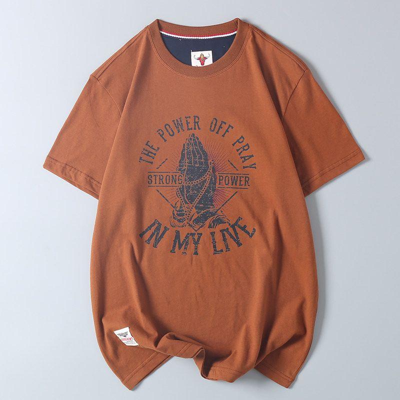 Fashionable Vintage Printed Round Neck Short-Sleeve Men's T-Shirt Made of Washed Cotton for Export