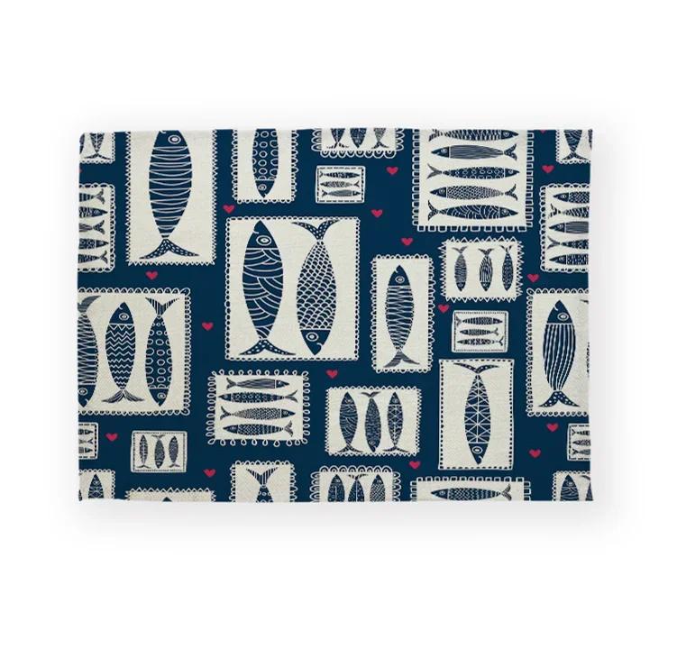 Fisch Meeresleben Muschel Muster Küchen-Tischset Leinen Esstisch-Matten Untersetzer Schale Tasse Matte Fisch Haus Dekoration Tisch s