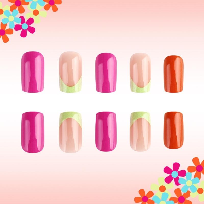 Unghii pătrate presate cu flori, unghii false adezive în 12 mărimi, 24 buc. tipsuri unghii french pentru decorațiuni nail art DIY