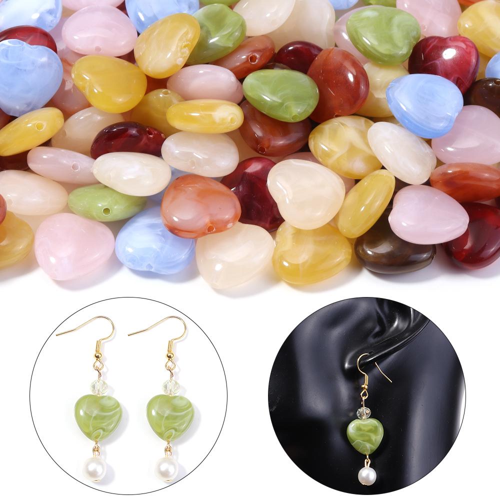 30pcs 15X15.5mm Heart Acrylic Beads Dual Color Straight Hole Loose Bead For Jewelry Making DIY Bracelet Earrings Phone Key Chain
