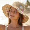 Embroidered Flower Weave Hat Boho UV Protection Cap Casual Beach Hat  Party