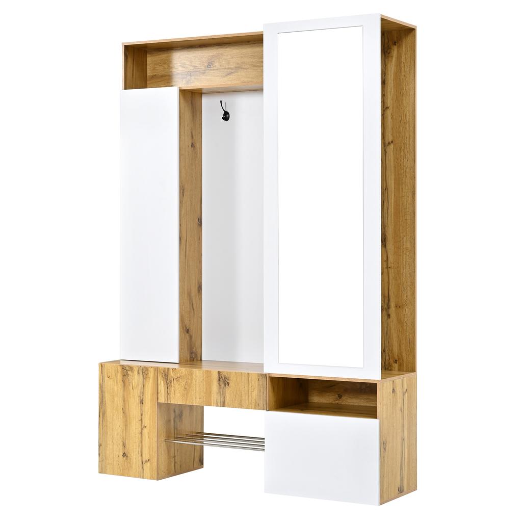 Hallway Wardrobe Cabinet MDF with Mirror, Shoe Cabinet, Hall Cabinet, Entrance Wardrobe, Closet with Clothes Rail, Hooks, Hallway Furniture
