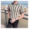 Summer Men's Knitted Short Sleeve Half-Zip Polo Shirt Korean Style Slim Fit Casual Turn-Down Collar Half Sleeve T-Shirt Base Shirt