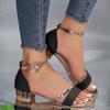 Women's Summer Low-Heel Buckle Rhinestone Slide Sandals, Glamorous Chunky-Heel Casual Footwear, Available In Large Sizes.