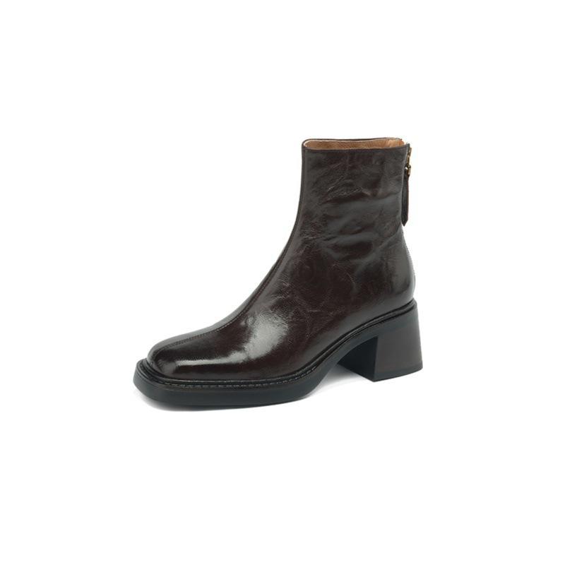 French retro thick heel short boots women's 2025 autumn and winter new square head high heel boots thin Martin boots single boots